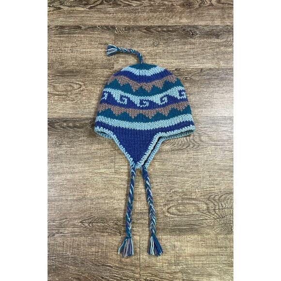 Andes Handicrafts Blue Trapper Hat Unisex Ecuador Fleece Lined 100% Wool - Picture 4 of 10